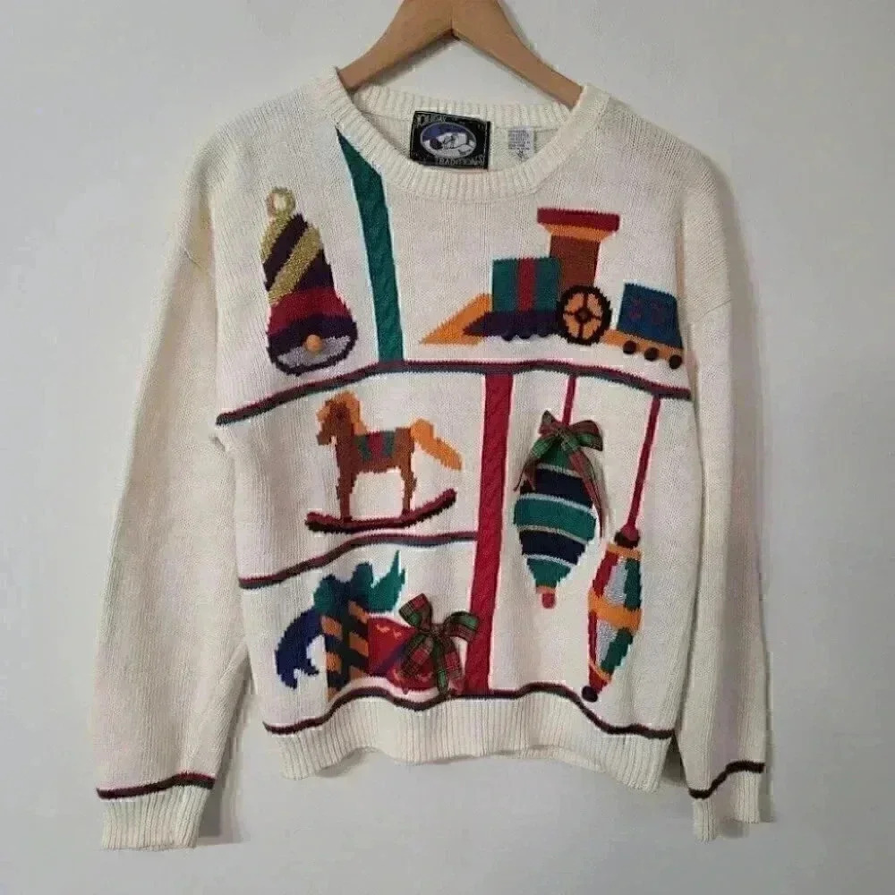 Vintage Holiday Traditions Cotton Blend Crewneck Pullover Women's Sweater M